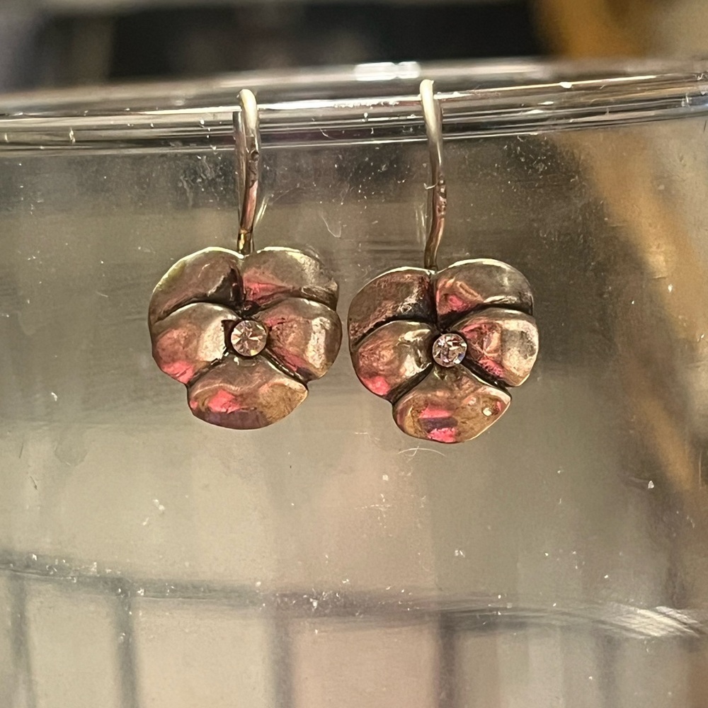 Silver Flower Earrings with Crystal Accents